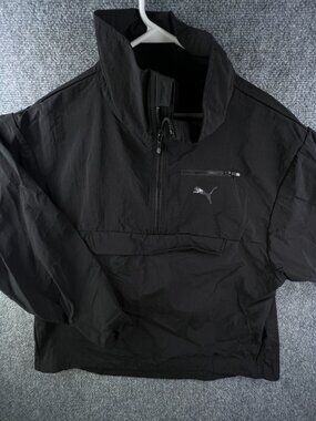 Puma Black Pullover Golf Jacket Pocket Long Sleeve 1/4 Zip W Logo Small